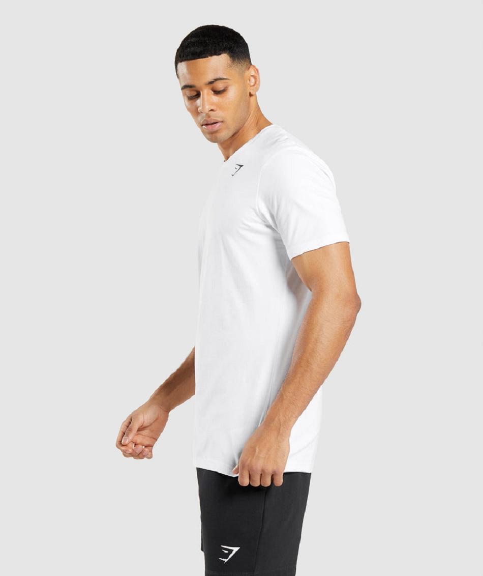 T Shirts Męskie Gymshark Essential Białe | PL 3783MQZ